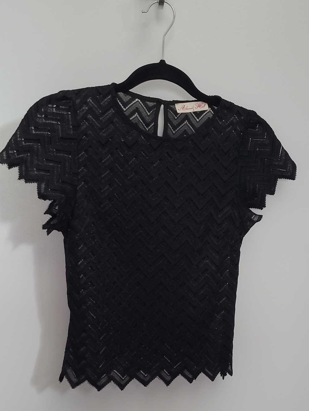 Alannah Hill Black Lace Chevron Top & Skirt Set, Small